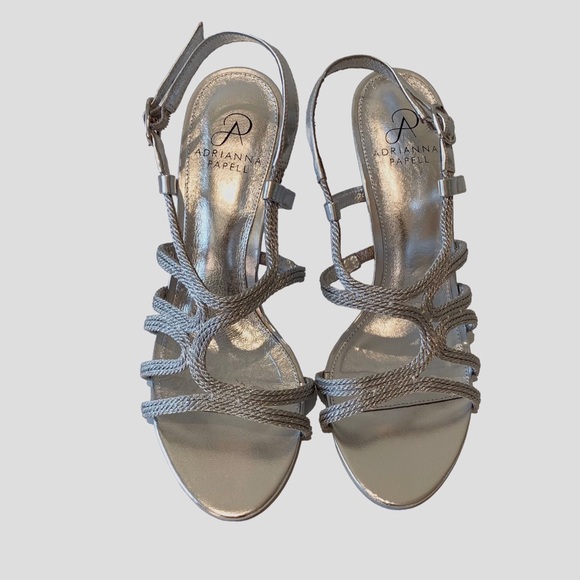 ADRIANNA PAPELL METALLIC SILVER OPEN TOE STRAP SANDALS - Picture 14 of 14